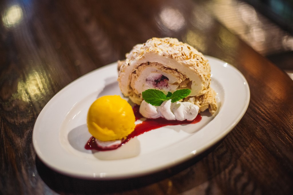 Roulade berry and coconut from the Bullock Restaurant Dessert Menu